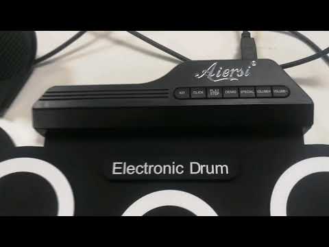 Demo Play For Aiersi Brand 7 Pads Roll Up Silicone Electric Drum Built in Speakers Drumsticks Pedal