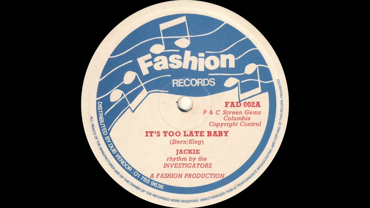 洋楽 It's Too Late Baby/Jackie Jackie - It's Too Late Baby - YouTube
