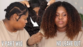 NO LEAVE OUT ❌ THROW YOUR GOT2B  V Part Wig Kinky Curly Balayage ft Unice