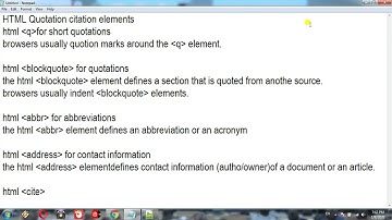 All Quotation Elements, Short Quotations, blockquote, abbr, address and cite in HTML Lessons=10