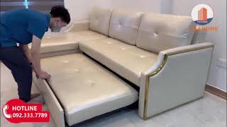 Mẫu ghế sofa góc giường( sopha bed)  bọc da đa năng thông minh. hotline 0923337789