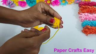 Easy Woolen Flower Making Idea with Fork | Woolen Flowers |Paper Crafts Easy