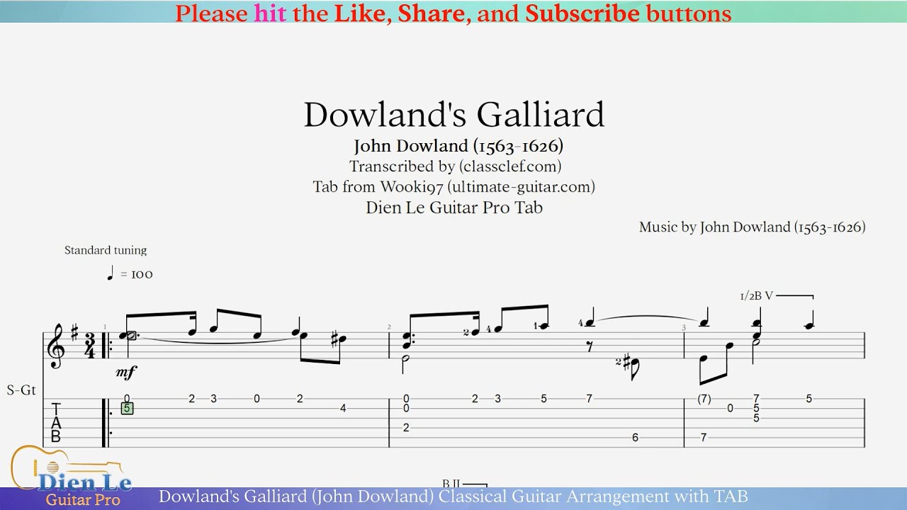 Dowland's Galliard (John Dowland) Classical Guitar Arrangement