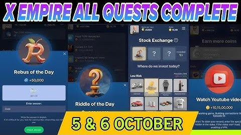 5 & 6 October All Quests Code X Empire | Riddle Of The Day | Rebus Of The Day | YouTube Video Code