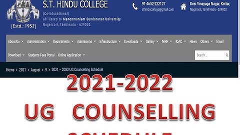 ST.HINDU COLLEGE 2021-2022  UG COUNSELLING SCHEDULE
