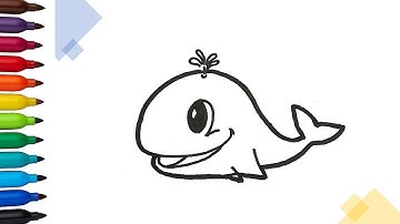 Vẽ và tô màu con cá voi dễ thương | Draw a Baby Whale✨❤️🌈💜| Drawing Tutorials