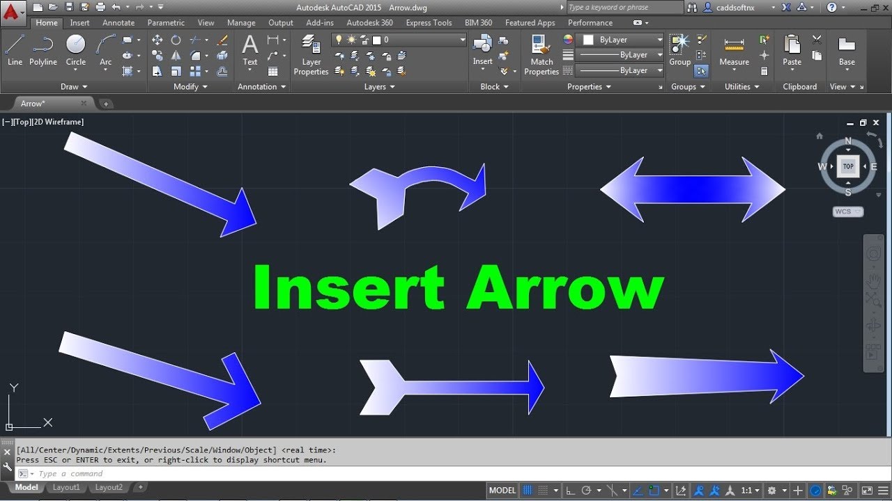 AutoCAD Insert Arrow Symbol Curved Arrow 6 Types of 