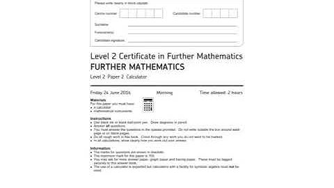 AQA Further Maths Level 2 Certificate 2016 Paper 2 - Title Page