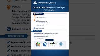 TCS Hiring 🚀 NodeJS + ReactJS Developers | Walk-in 28 March | #job #walkindrive #bangalorewalkin