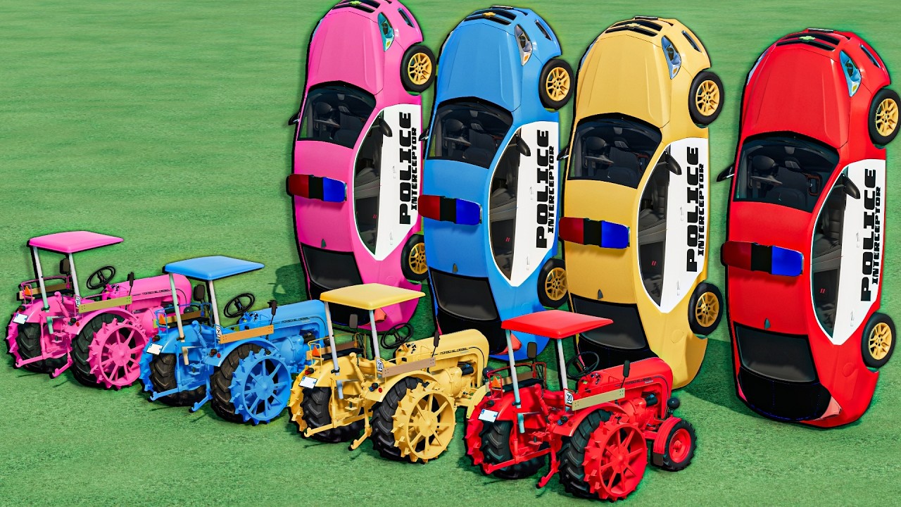 TRANSPORTING MINI TRACTORS WITH CRAZY POLICE STUNTS ! Farming Simulator 22