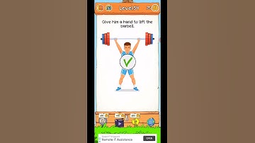 Braindom 2 : Riddles Puzzle Game Level 54 Solution | Give him a hand to lift the barbell