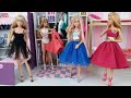 Play Four Barbie Dolls in DIY Doll House Dress up Dolls