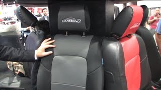 Mark and the garagepros crew swung by coverking booth at sema 2013
talked with tony savasta about one of their top selling seat cover
materials, neop...