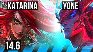 KATARINA vs YONE (MID) | 74% winrate, 7 solo kills, Comeback, 22/5/5 | TR Grandmaster | 14.6