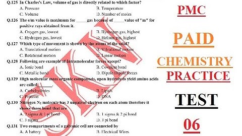PMC Paid MDCAT Chemistry Practice Test 6 (2021) PMC CHEMISTRY TEST with detailed explanation (2021)