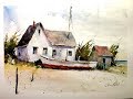 Sailboat and Shorehouse Seascape Scene in Watercolor - with Chris Petri