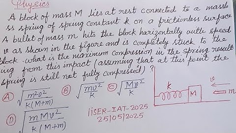 A block of mass M lies at rest connected to a massless spring... | iiser IAT 2025 solution