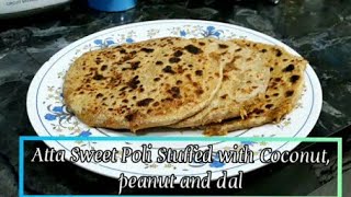 Atta Sweet Poli Stuffed with Granted Coconut,dal and peanuts