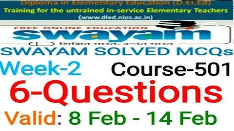 SWAYAM SOLVED MCQ WEEK-2 COURSE 501| 6 QUESTION Free Online Education Books College Degree |TEJ TUBE