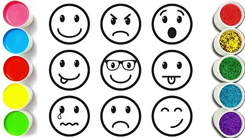 How to Draw and Color Emoticons - Emoji Faces Coloring Book for kids 