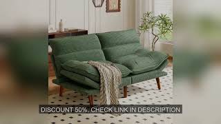 Futon Sofa Bed, Corduroy Futon Couch with Adjustable Backrest and Armrests, 2 in 1 Convertible Small