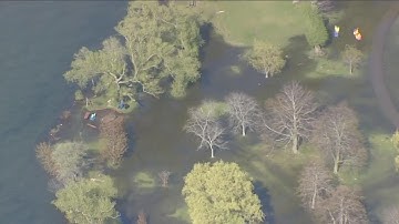 Aerial view of flooding on Toronto Islands