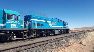 AR&amp;TS 1504 &amp; 1501 departing with 15 loaded wagons at Schakalskuppe after a crew change.