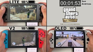 Battery Life of Grand Theft Auto: The Trilogy - Nintendo Switch LITE vs. Standard vs. OLED