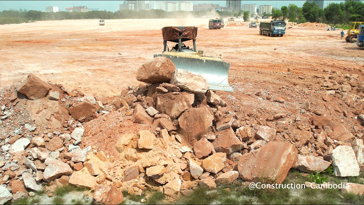 Rock Filing Components Best Technique Skills Rocks Filling Foundations By Komatsu Bulldozer ...