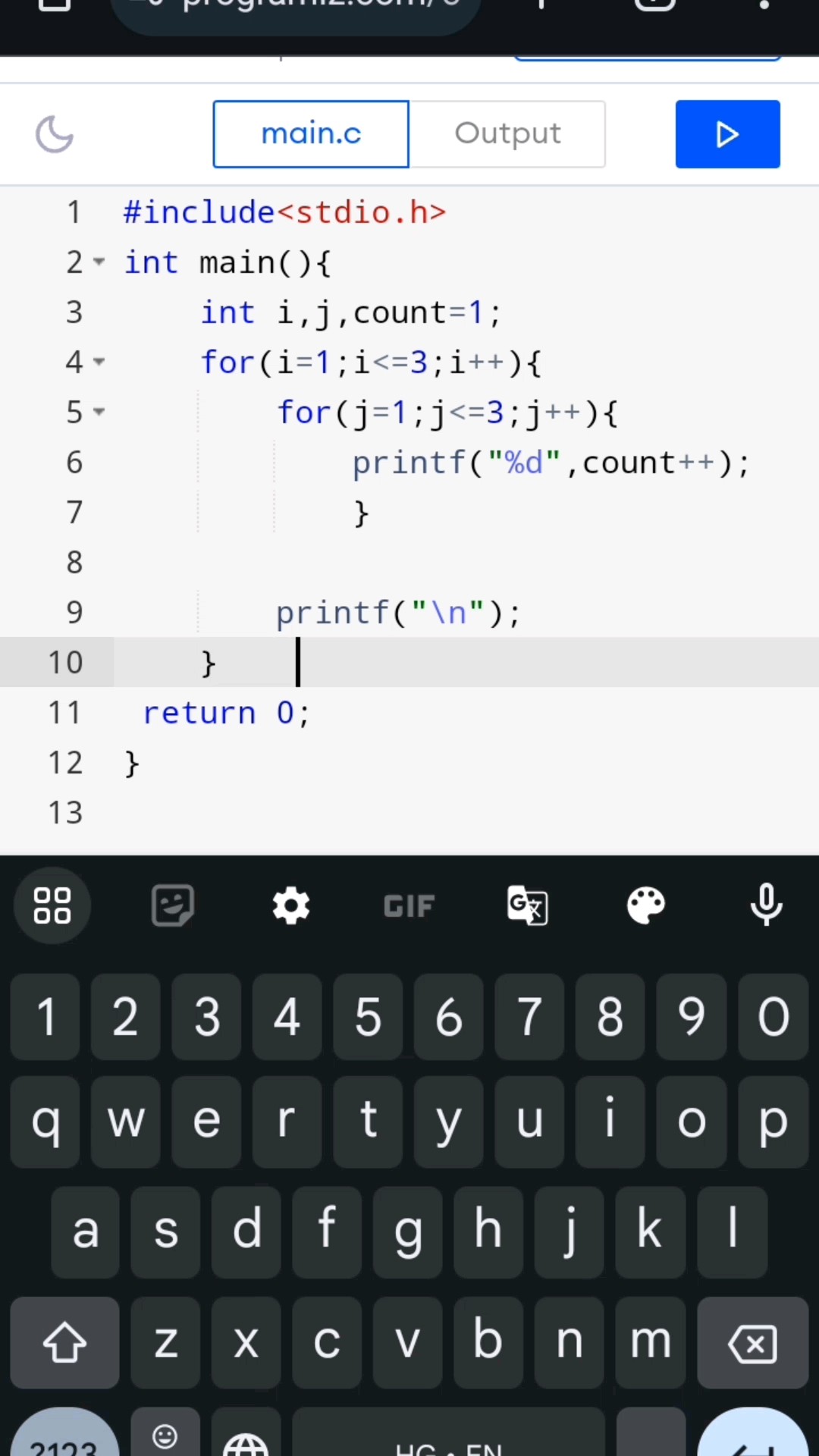 Square Pattern In Number 1 To 9 In C Programming Language Square Pattern In Number 1 To 9 In C Programming Language