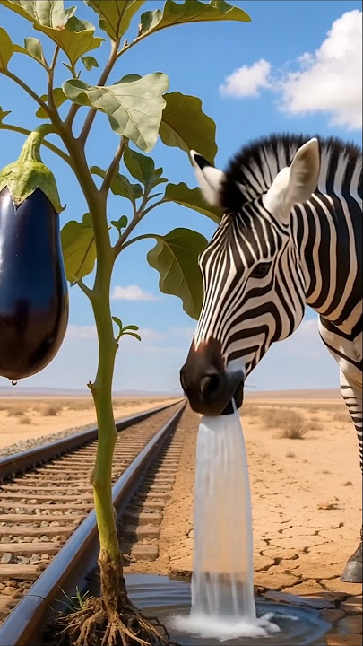 Zebra saves brinjal tree from drying out by watering it #ai #save #tree #zebra