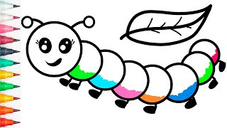 Drawing and Coloring a Rainbow Caterpillar for Kids. Let’s Draw and Paint Together