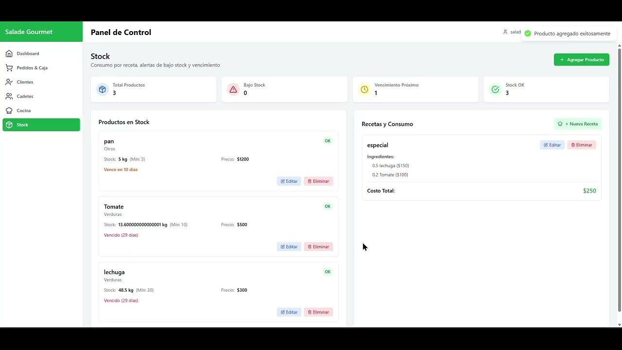 CocinaPro  Sistema de gestion de cocina y stock con cadetes y caja simple