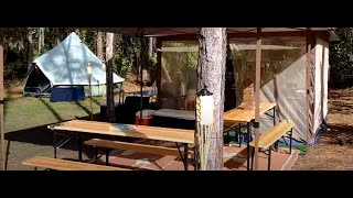 Glamping Campsite Tour This Campsite has it all. off grid power, cooking, shower, toilet, etc.