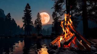 Under a Full Moon 🌕🔥 Spring Forest Night, River, Campfire & Gentle Nature Sounds screenshot 2