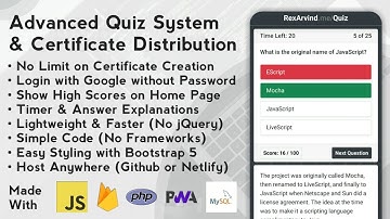 Quiz with Certificate Distribution and Login System   JavaScript PHP MySQL Firebase Authentication