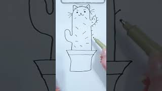 How to easily draw a cute cat - cactus .Catcus #shorts