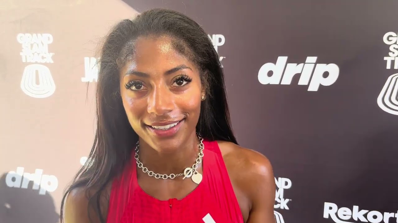 Tia Jones Reacts to 12.19 for 3rd All-Time in the 100mH at Grand Slam Track