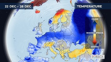 Monthly temperature forecast for Europe 20/12/2025