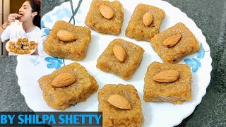 COCONUT BESAN BARFI RECIPE|BESAN COCONUT BARFI BY SHILPA SHETTY|BESAN COCONUT BARFI WITH JAGGERY