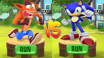 Crash Bandicoot: On the Run vs Sonic Dash - All Bosses All Costumes All Characters Unlocked Gameplay