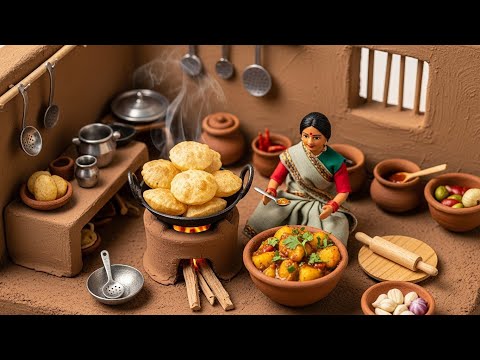 Miniature Doll Poori Sabzi Cooking ASMR | Indian Village Tiny Kitchen ASMR