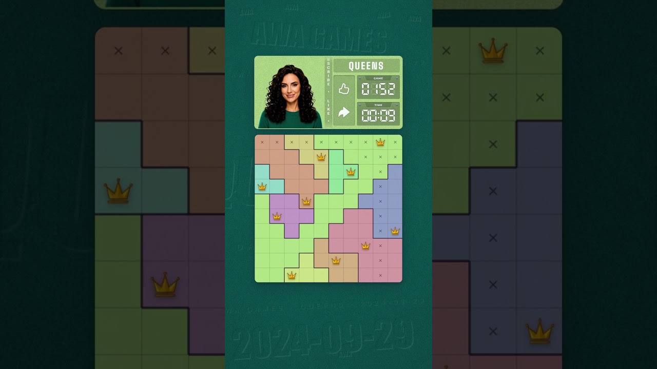 LinkedIn Queens #152 solved board for September 29, 2024, 10x10 grid