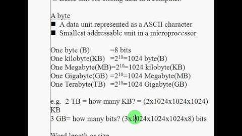 A bit, byte and word length in a binary system.