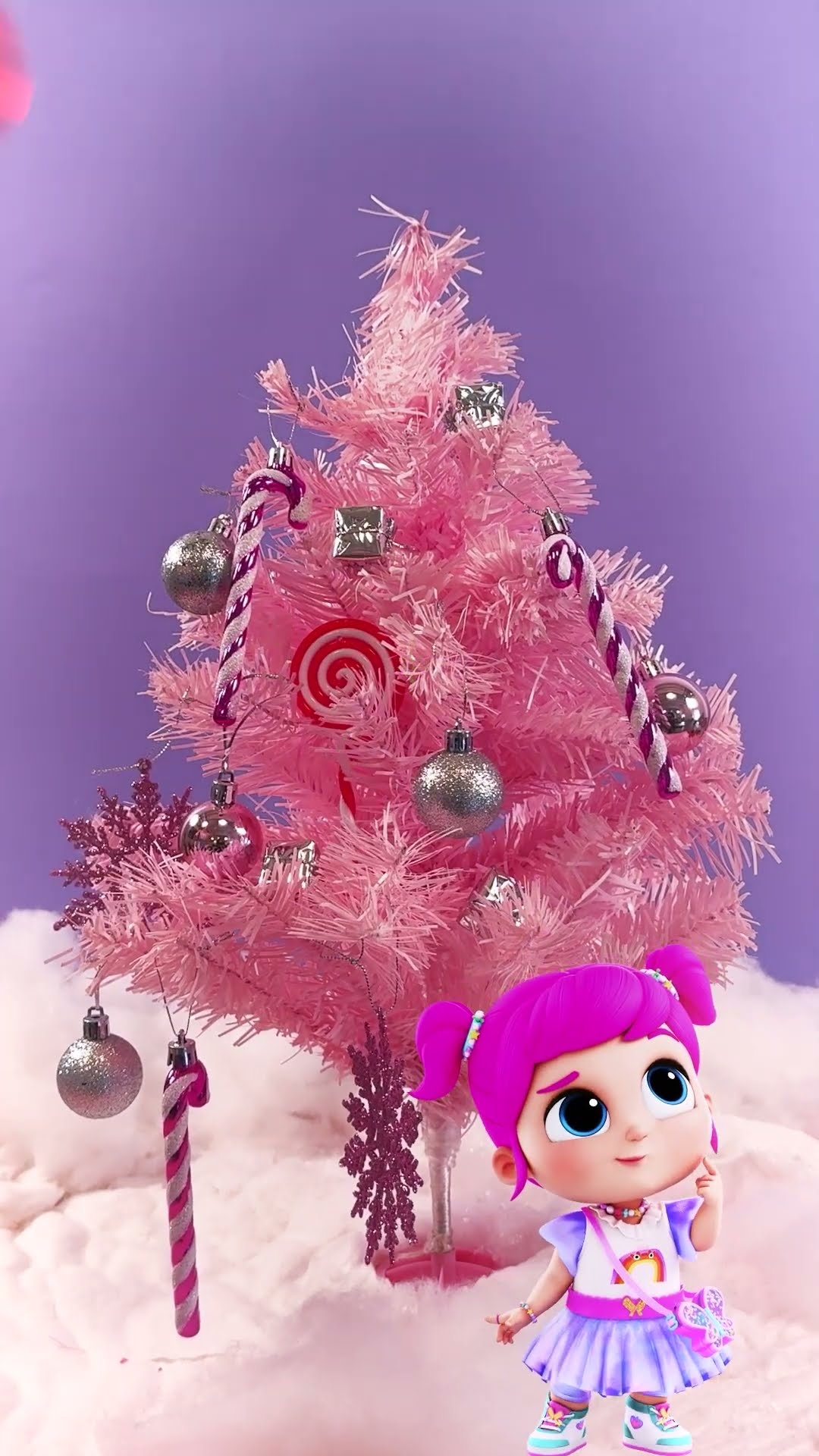 Você já viu uma árvore de natal rosa?? ???  #desenhos #infantis #música