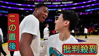 米ファン驚き「すごい身長差だ」　遂に再会、河村勇輝と八村塁のハグに「ユウキが小さく見える」の声