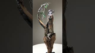 Woodpecker Carved From Bark