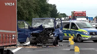 VN24 - Mercedes Sprinter crashes into truck at the end of a traffic jam on the A1 Freeway