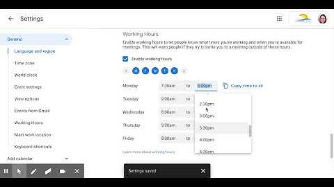 Set working hours in Google Calendar