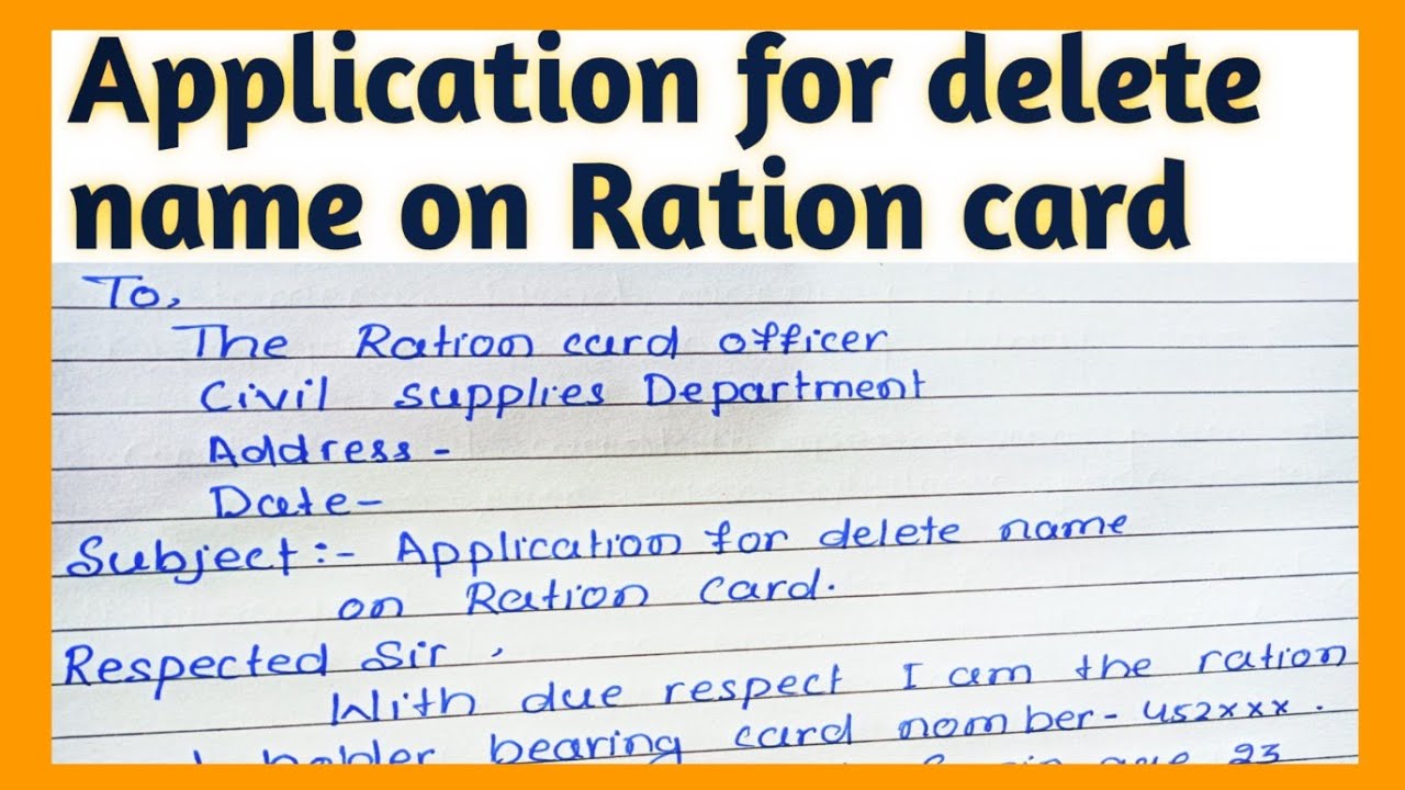 application letter for removing name from ration card after marriage